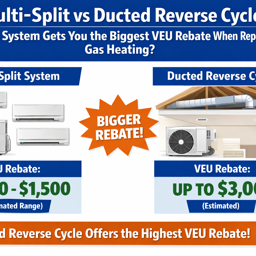 Multi-Split vs Ducted Reverse Cycle: Which System Gets You the Biggest VEU Rebate When Replacing Gas Heating?