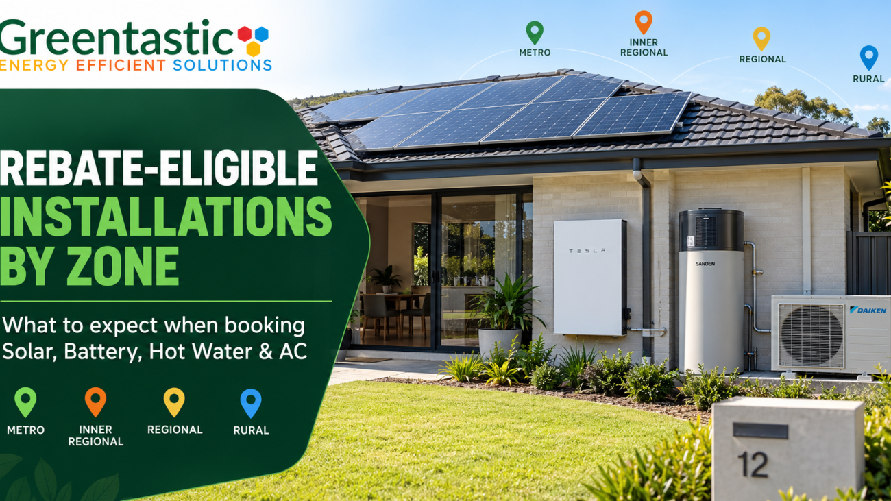 Rebate-Eligible Installations by Zone What to Expect Booking Solar, Battery, Hot Water & AC with Greentastic