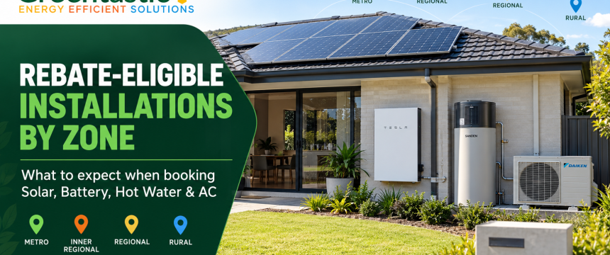 Rebate-Eligible Installations by Zone What to Expect Booking Solar, Battery, Hot Water & AC with Greentastic